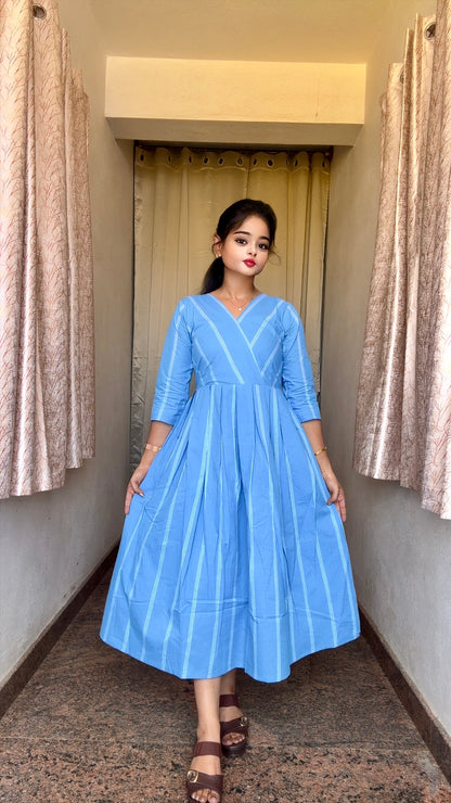 Serene Blue & White Striped Handloom Dress