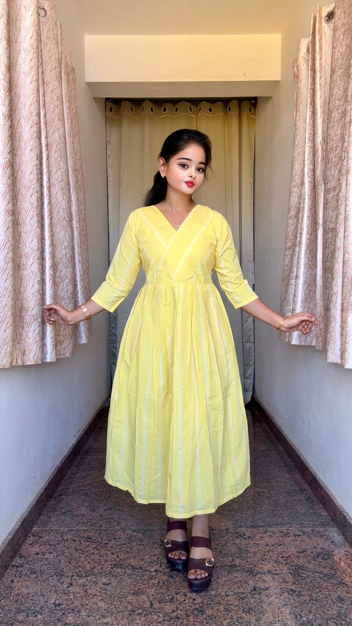 Soft Yellow Striped Handloom Dress