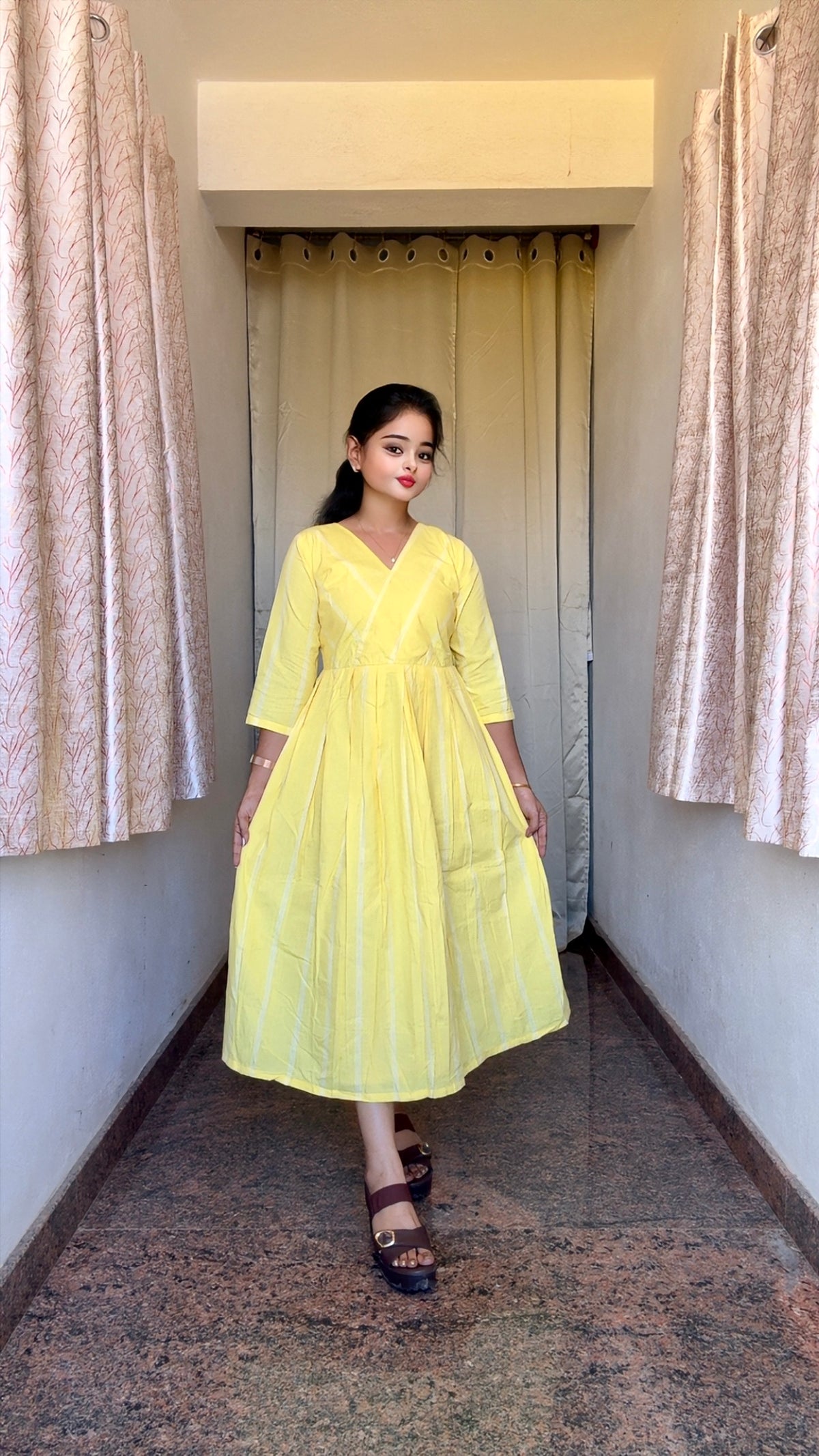 Soft Yellow Striped Handloom Dress
