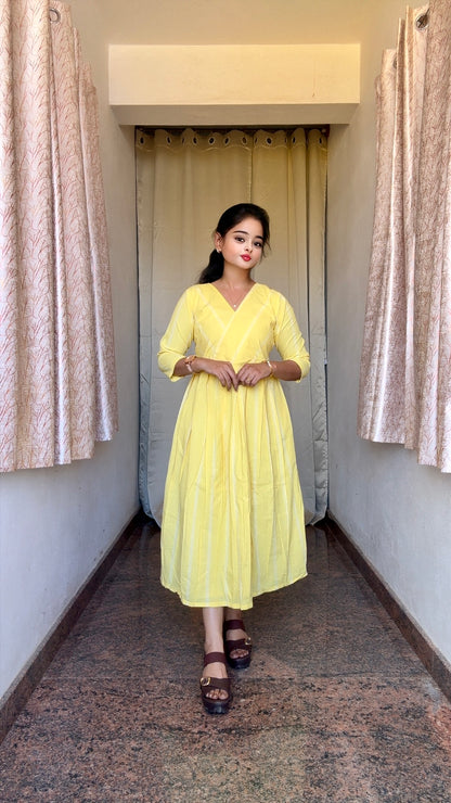 Soft Yellow Striped Handloom Dress