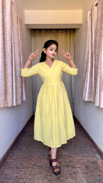 Soft Yellow Striped Handloom Dress