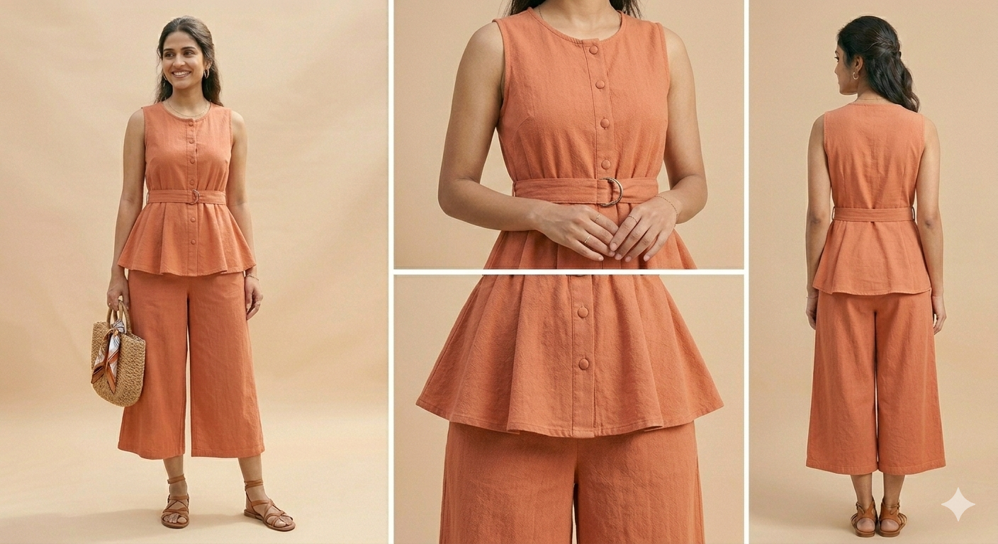 The Terracotta Cotton-Linen Peplum Top