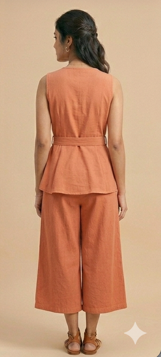 The Terracotta Cotton-Linen Peplum Top